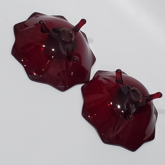 (2) Fenton Ruby Amberina 3 Footed Lotus Taper Candle Holders - Picture 9 of 10